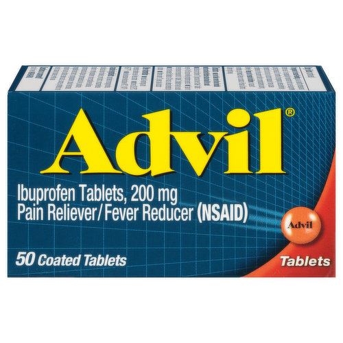 Advil stops pain where it starts, providing a powerful pain reliever. Whether you have a headache, muscle ache, backache, toothache, menstrual pain, minor arthritis and other joint pain, or aches and pains from the common cold, Advil brings relief where you need it. This pain medicine and fever reducer is scientifically designed to block the chemicals in the body that cause pain and fever. Each tablet contains ibuprofen 200mg, a non-steroidal anti-inflammatory drug (NSAID). Coated Advil tablets are easy to swallow, providing relief that lasts for up to 6 hours. One Advil is all it often takes for headache relief, muscle ache relief, joint pain relief or minor arthritis pain relief, and the medicine in Advil is what doctors use most for their own aches and pains. The world's best-selling ibuprofen brand, Advil has provided safe, effective pain relief for over 35 years. Nothing's stronger on tough pain than Advil.**Among non-prescription analgesics