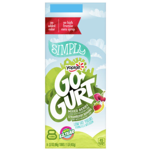 Go-Gurt Yogurt, Low Fat, Simply, Mixed Berry, Strawberry Banana