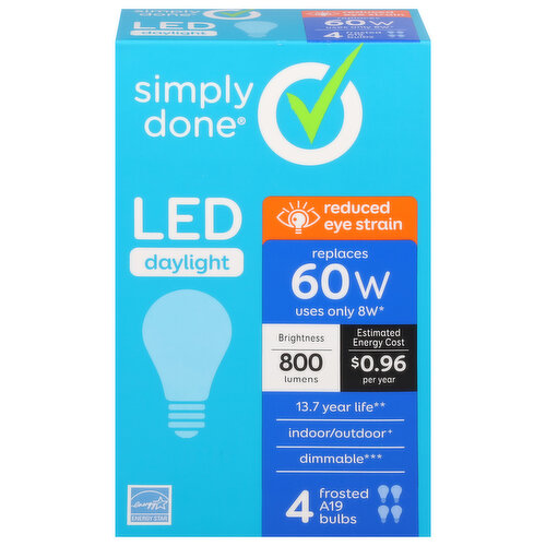 Simply Done Light Bulbs, LED, Frosted, Daylight, 8 Watts