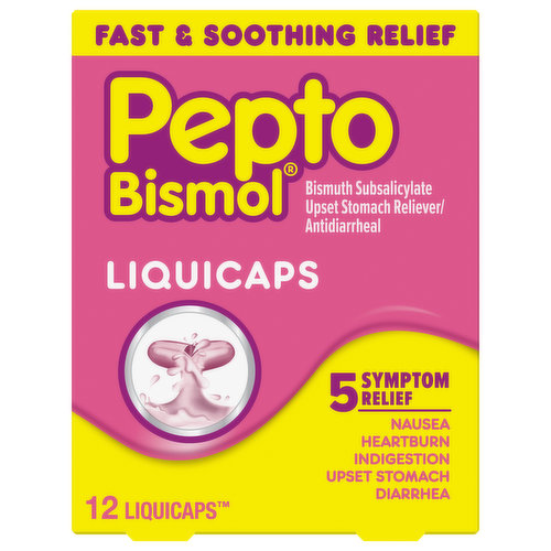 Pepto Bismol Upset Stomach Reliever/Antidiarrheal, Liquicaps