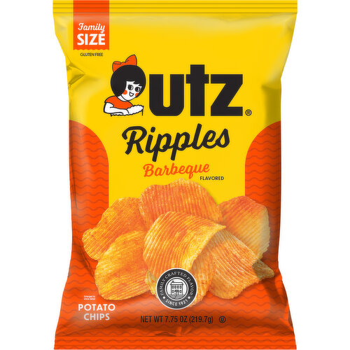 Utz Potato Chips, Barbeque Flavored, Ripples, Family Size