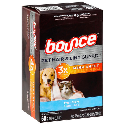 Bounce Dryer Sheets, Fresh Scent, Pet Hair & Lint Guard, Mega Sheet