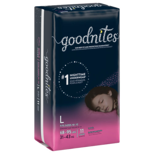 GoodNites Underwear, Nighttime, L (68-95 lbs), Girls - FRESH by