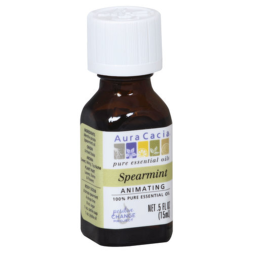 Animating. Pure essential oils. Positive change project. Origin: United States. Aroma: Sweet, minty, top note. Plant Part: Leaves, stems & flowers. www.auracacia.com.