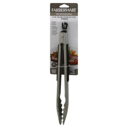 Farberware Tongs, Stainless Steel, Professional, 12 Inches