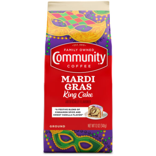 Community Coffee Coffee, Ground, Medium Roast, Mardi Gras King Cake