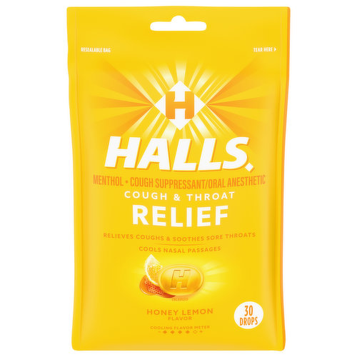 HALLS HALLS Relief Honey Lemon Cough Drops, 30 Drops