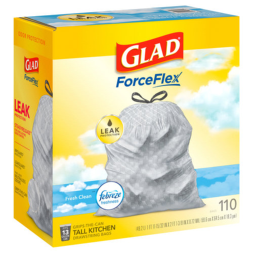 Glad Kitchen Bags, Tall, Drawstring, Fresh Clean, 13 Gallon