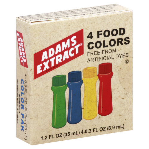 Adams Extract Food Colors, 4 Colors