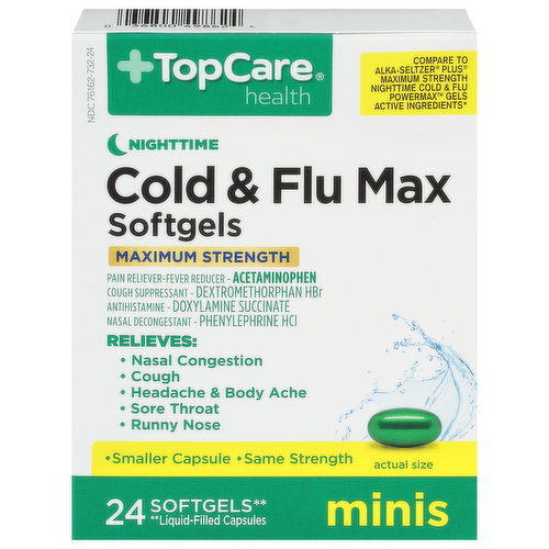 TopCare Cold & Flu Max, Nighttime, Maximum Strength, Minis, Softgels