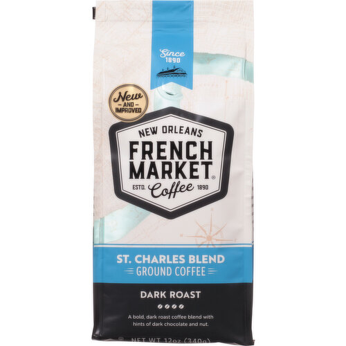 French Market Coffee, Ground, Dark Roast, St. Charles Blend