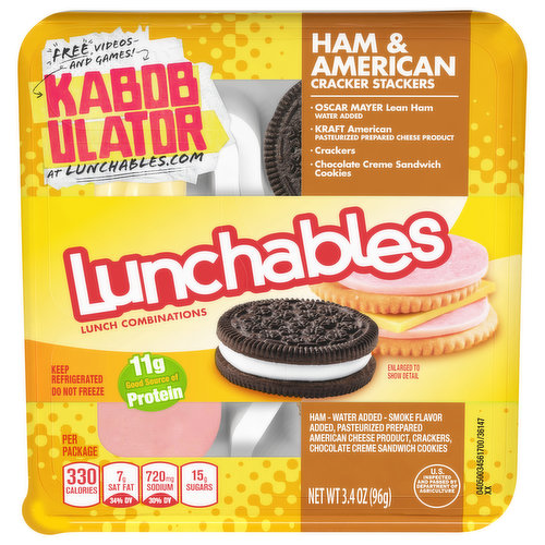 Lunchables Lunch Combinations, Cracker Stackers, Ham + American, with Fruit, Shop