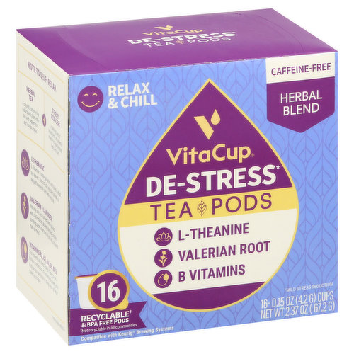VitaCup Tea Pods, Herbal Blend, De-Stress, Caffeine-Free