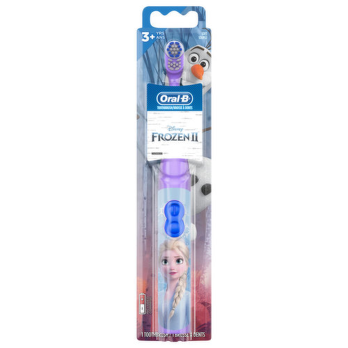 The Oral-B Kid’s Battery Powered Toothbrush featuring Disney's Frozen is the perfect battery powered toothbrush for your own little Elsa. As their oral health evolves and they lose their baby teeth, it is important that they continue to get effective cavity protection for their growing permanent teeth. This toothbrush features the added benefit of battery power to help them get the most out of their brushing routine. Best of all, this battery powered toothbrush is compatible with the interactive Disney MagicTimer App by Oral-B to help your kids brush for a dentist-recommended 2 minutes. Oral-B is the #1 dentist-recommended toothbrush brand worldwide. Characters may vary.