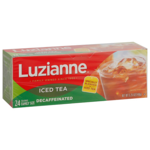 Luzianne Iced Tea, Decaffeinated, Family Size, Bags