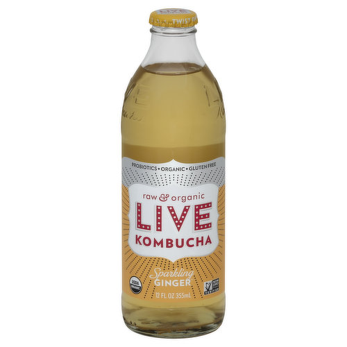 Live Kombucha Soda, Raw & Organic, Sparkling Ginger