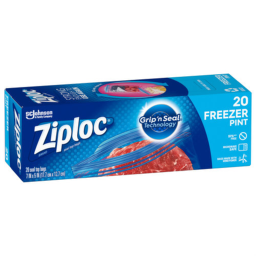 Ziploc Brand Freezer Bags with Grip 'n Seal Technology, Pint, 20 Count