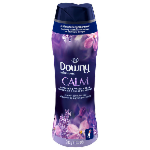 The soothing scents of lavender and vanilla bean flutter to life in Downy Infusions Calm In-Wash Scent Booster Beads, for clothes that smell as comforting as they feel. Your clothes will have a calming lavender scent after you use this scented fabric enhancer in your laundry. Safe for all fabrics and washing machines, including HE, just shake a little or a lot of these scented beads into the cap and pour directly into the drum before adding your clothes. For even more mood-awakening aromas, try Calm Scent Fabric Softener and Fabric Softener Dryer Sheets.