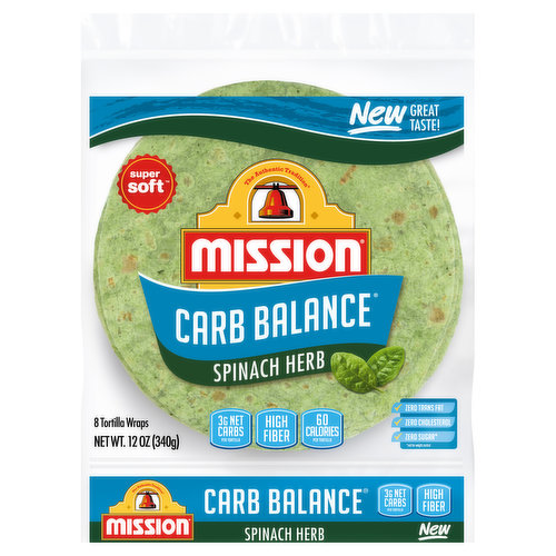 Mission Tortilla Wraps, Carb Balance, Spinach Herb