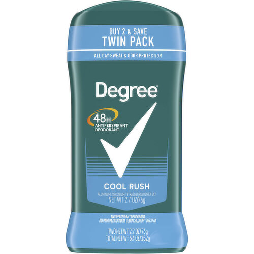 Degree Antiperspirant Deodorant, Cool Rush, Twin Pack