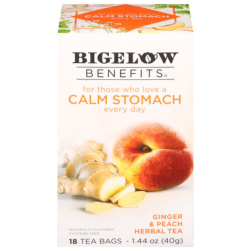 Bigelow Herbal Tea, Caffeine Free, Calm Stomach, Ginger & Peach, Tea Bags