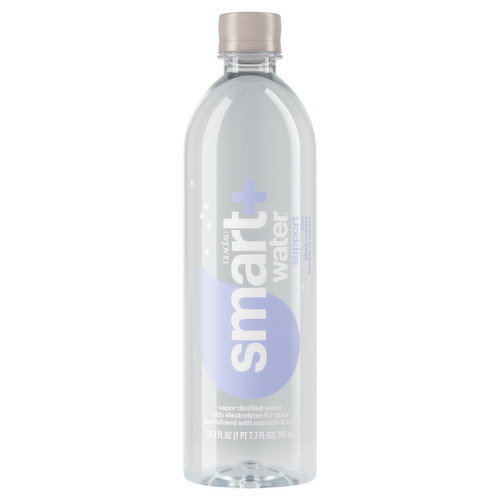 get some support (for your immune system that is) with new smartwater+ support. this refreshing water has the pure, crisp taste you love elevated with extracts of black currant and blueberry for a delicious, unique flavor. drink smartwater+ support when you want to hydrate while decompressing at home or on-the-go. add a sip of smartwater+ support to your self-care and wellness routine for a refreshing water.