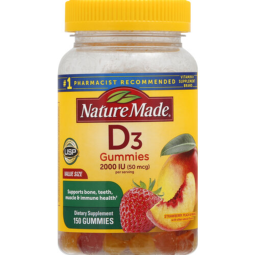 Nature Made Vitamin D3, 50 mcg, Gummies, Strawberry Peach & Mango, Value Size