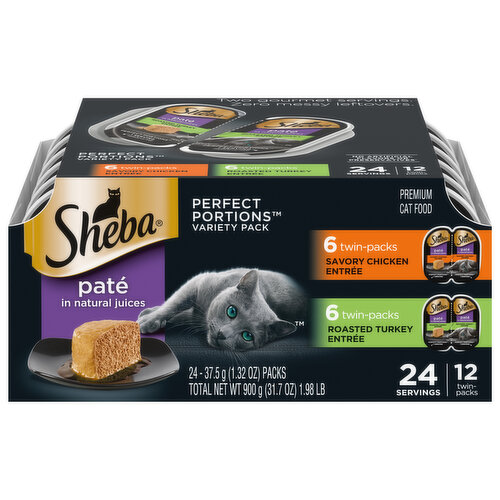 Sheba Cat Food, Premium, Savory Chicken Entree/Roasted Turkey Entree, Pate in Natural Juices, 24 Pack