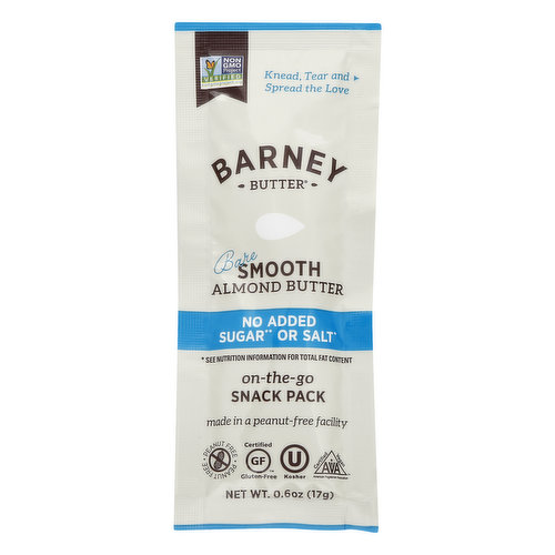 Barney Butter Almond Butter, Bare Smooth, On-the-Go, Snack Pack