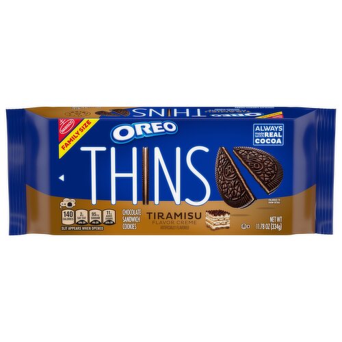 OREO OREO Thins Tiramisu Creme Chocolate Sandwich Cookies, Family Size, 11.78 oz