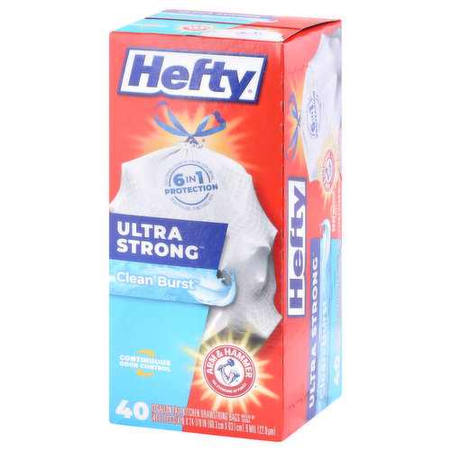 Hefty Ultra Strong Tall Kitchen Trash Bags, Clean Burst Scent, 13 Gallon,  40 Count