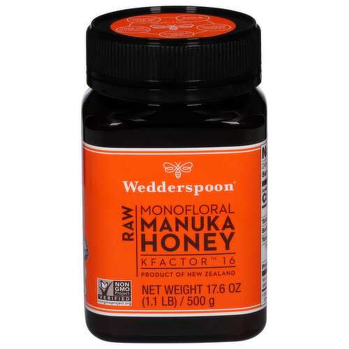 Wedderspoon Honey, Raw, Monofloral, Manuka