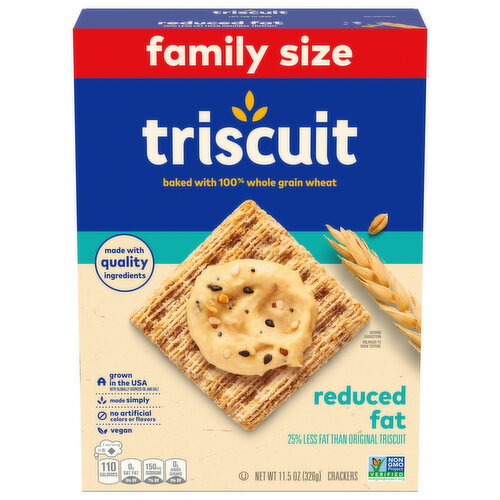 TRISCUIT Triscuit Reduced Fat Whole Grain Wheat Crackers, Vegan Crackers, Family Size, 11.5 oz