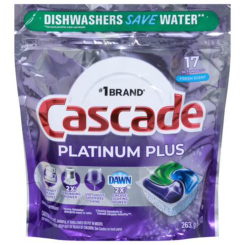 Cascade Dishwasher Detergent, Fresh Scent, Action Pacs, Pods