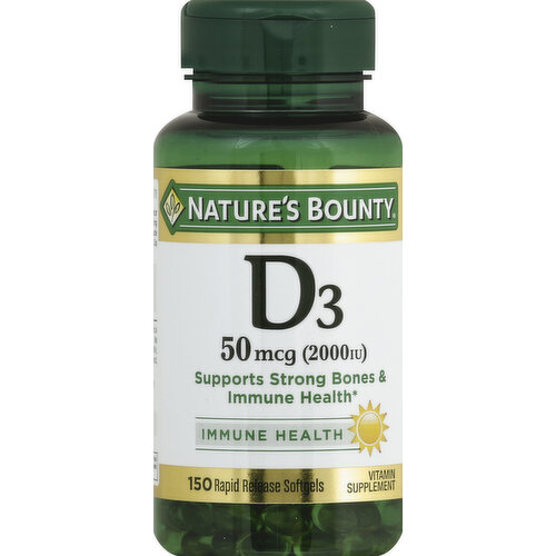 Nature's Bounty Vitamin D3, 50 mcg, Rapid Release Softgels