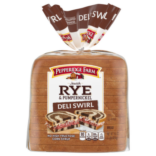 No high fructose corn syrup. Enjoy the flavorful taste and enticing aroma of our Pepperidge Farm Rye breads. A delightful twist of traditional Rye and dark Pumpernickel, our Deli Swirl bread is a perfect balance of two delicious in every bite. Whether it’s for a sandwich, toast, or special meal, our Rye breads make every eating occasion especially tasty!