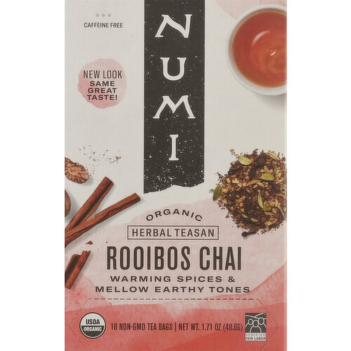 Numi Herbal Tea, Organic, Rooibos Chai, Tea Bags