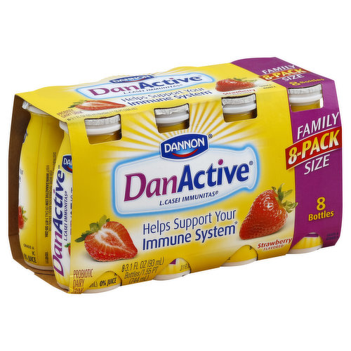 Danactive Probiotic Dairy Drink, Strawberry Flavored, Family Size 8-Pack