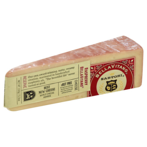 Our own award-winning, nutty, creamy creation, marinated in handcrafted raspberry ale. The beautiful life never tasted so good. rBST Free: No significant difference has been found in milk from cows treated with artificial hormones. The Sartori family is dedicated to making the best cheese in the world. We thank our great dairy-farming families in Wisconsin for sharing their premium milk with our expert cheesemakers since 1939. Master's Mark - Wisconsin. Best new cheese - World Cheese Awards. www.sartoricheese.com.