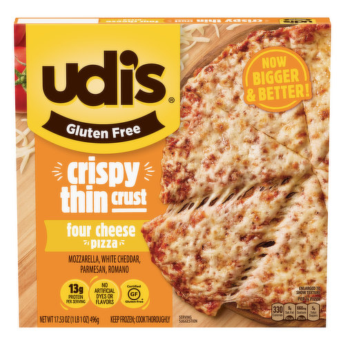 Udi's Pizza, Gluten Free, Crispy Thin Crust, Four Cheese