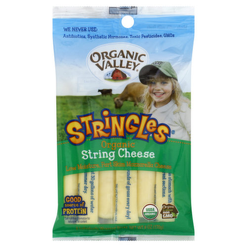 Organic Valley String Cheese, Organic, Low Moisture, Mozzarella, Part Skim