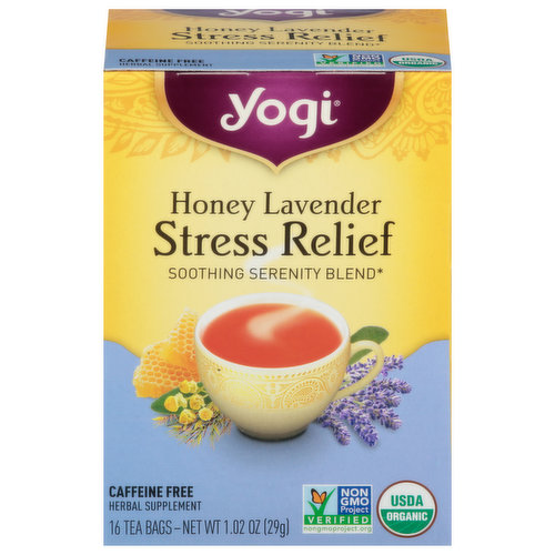 Yogi Tea - Honey Lavender Stress Relief (6 Pack) - Soothing Serenity Blend  with Lavender, Chamomile, and Peppermint - Caffeine Free - 96 Organic  Herbal Tea Bags 