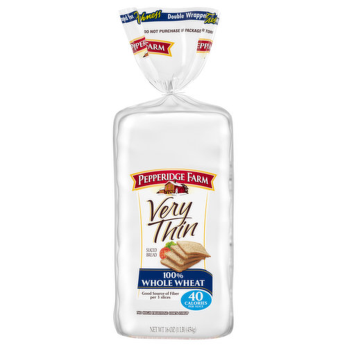 Pepperidge Farm Bread, 100% Whole Wheat, Very Thin, Sliced