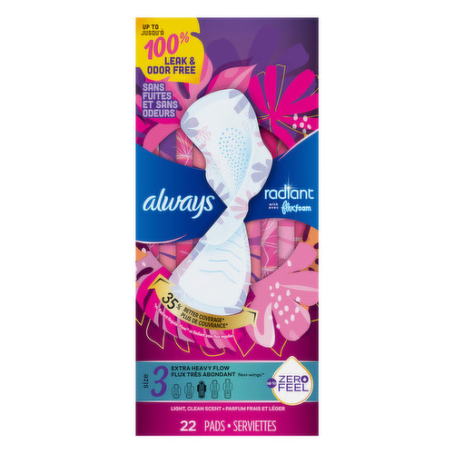  Always Radiant Teen Pads Get Real Regular Unscented w/Wings