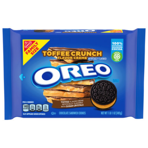 OREO OREO Toffee Crunch Creme with Sugar Crystals Chocolate Sandwich Cookies, Family Size, 17 oz