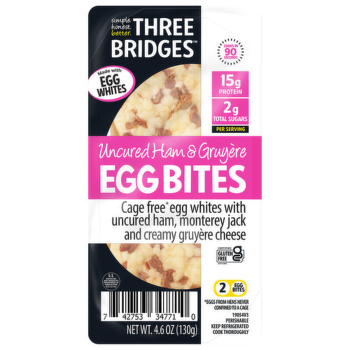 Three Bridges Egg Bites, Uncured Ham & Gruyere