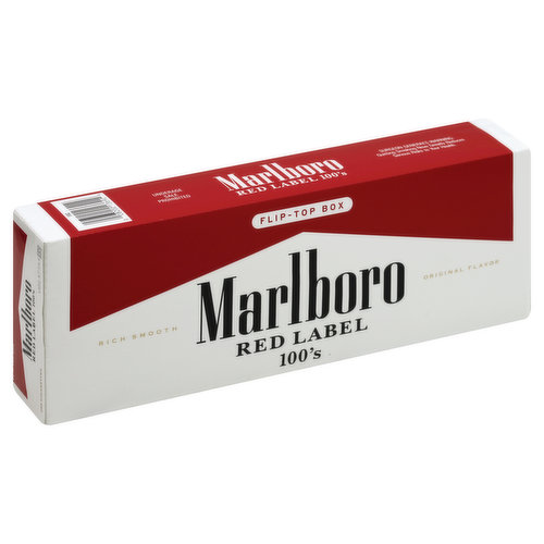 Marlboro Cigarettes, Red Label, 100's, Flip-Top Box