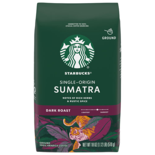 Starbucks Coffee, Ground, Dark Roast, Sumatra, Single-Origin