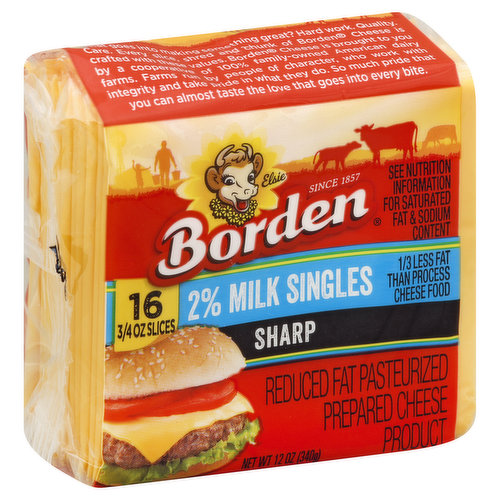 Borden Cheese Product, Pasteurized Prepared, Sharp, Reduced Fat, 2% Milk Singles