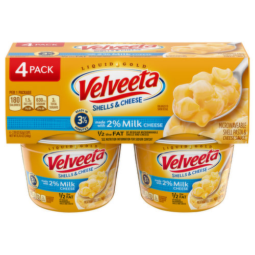 Velveeta Shell Pasta & Cheese Sauce, Microwaveable, 4 Pack